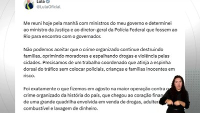 Lula diz que Brasil não pode aceitar que crime organizado continue destruindo famílias